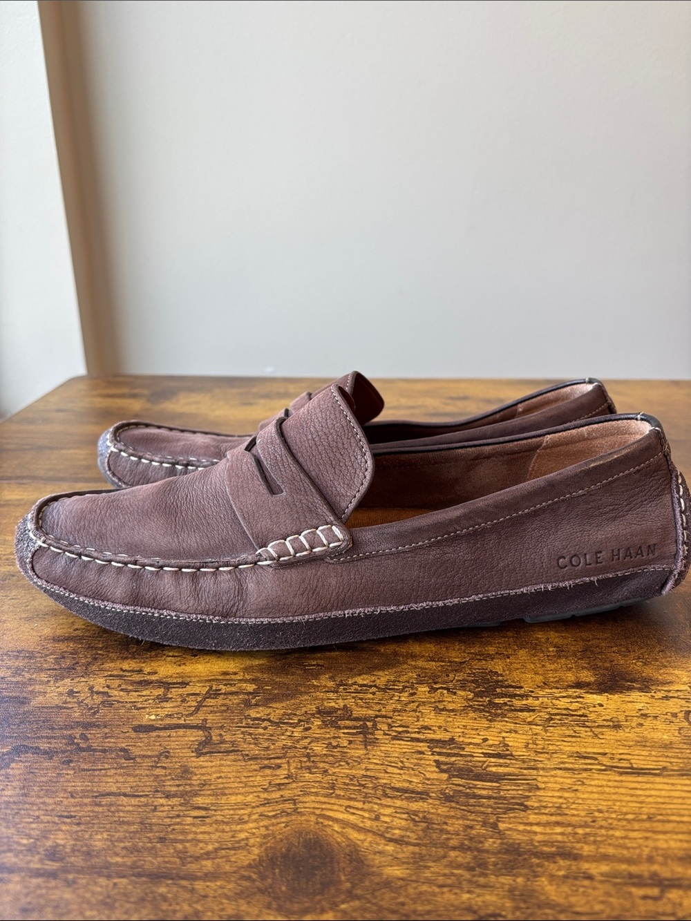 Cole Haan Brown Leather Penny Loafers with Contrast Stitching - Picture 4 of 6